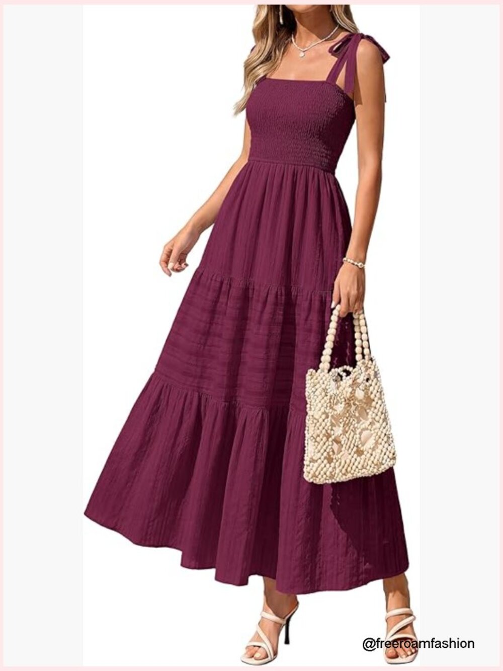 Boho Maxi Dress Spaghetti Strap Smocked Bodice A Line Beach Sundress